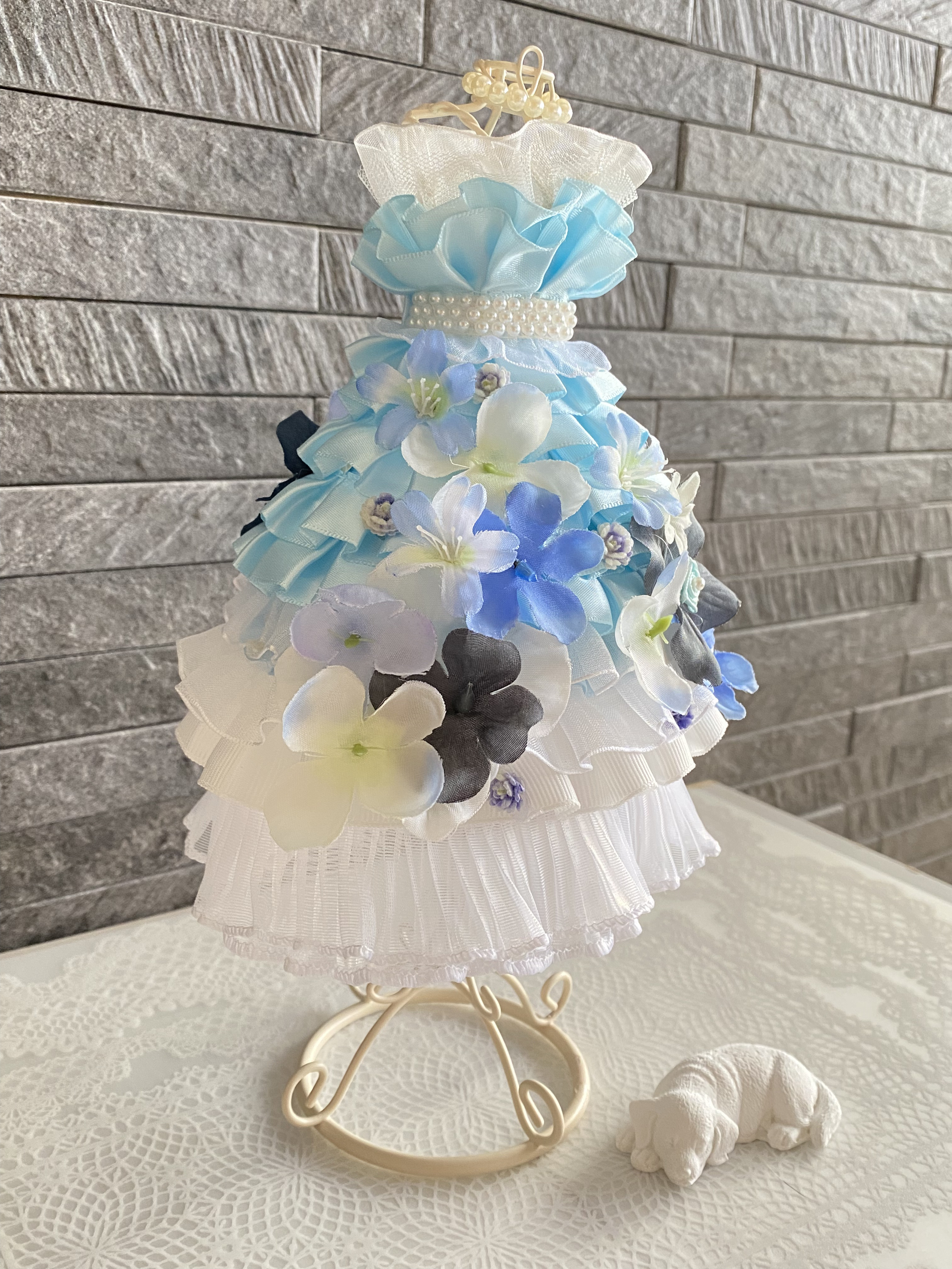 華やかフラワートルソー〈水色〉結婚式ドレス色当てお色直し　ウェルカムスペースやウェディング受付に　春ギフトにも