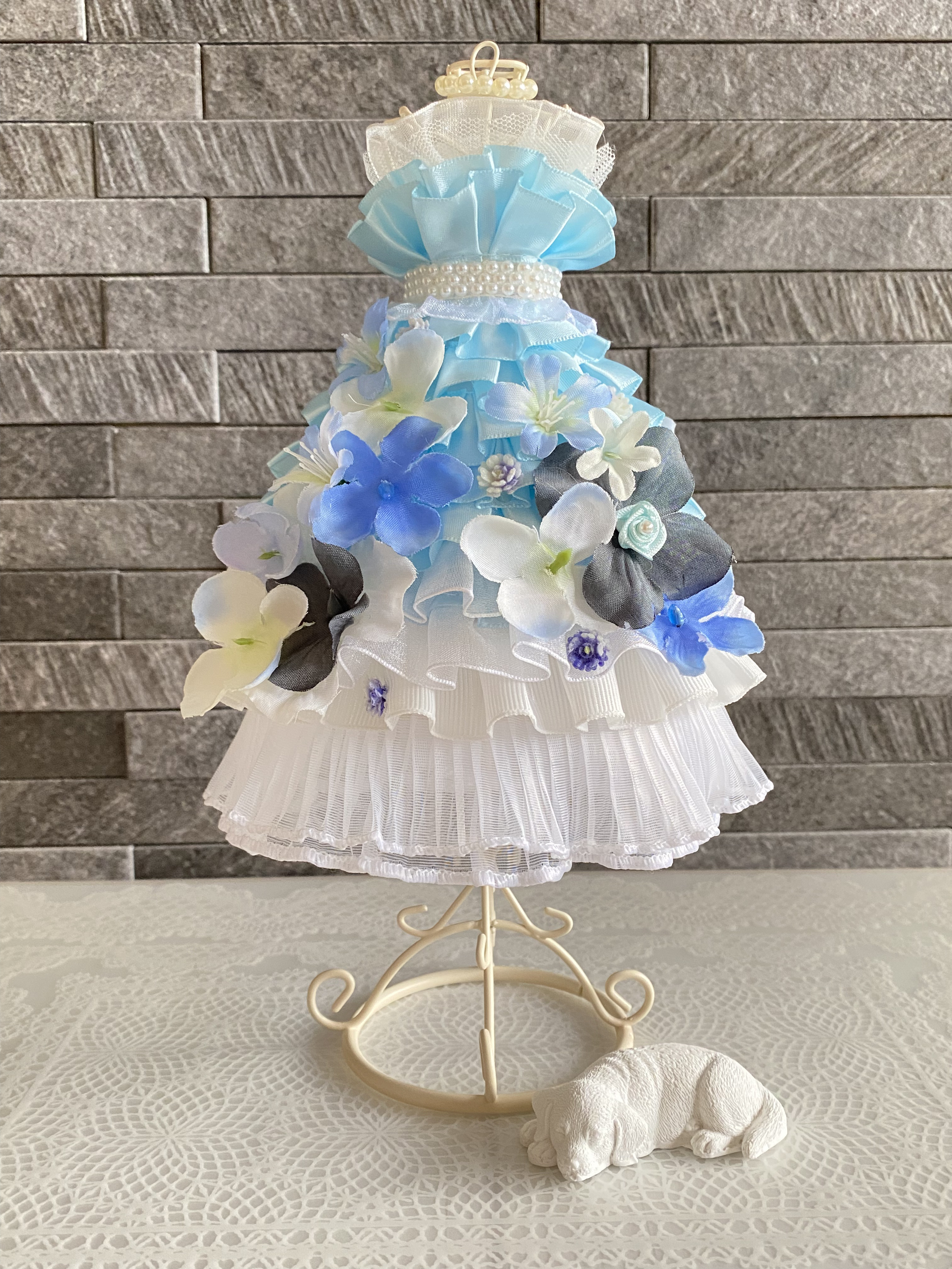 華やかフラワートルソー〈水色〉結婚式ドレス色当てお色直し　ウェルカムスペースやウェディング受付に　春ギフトにも