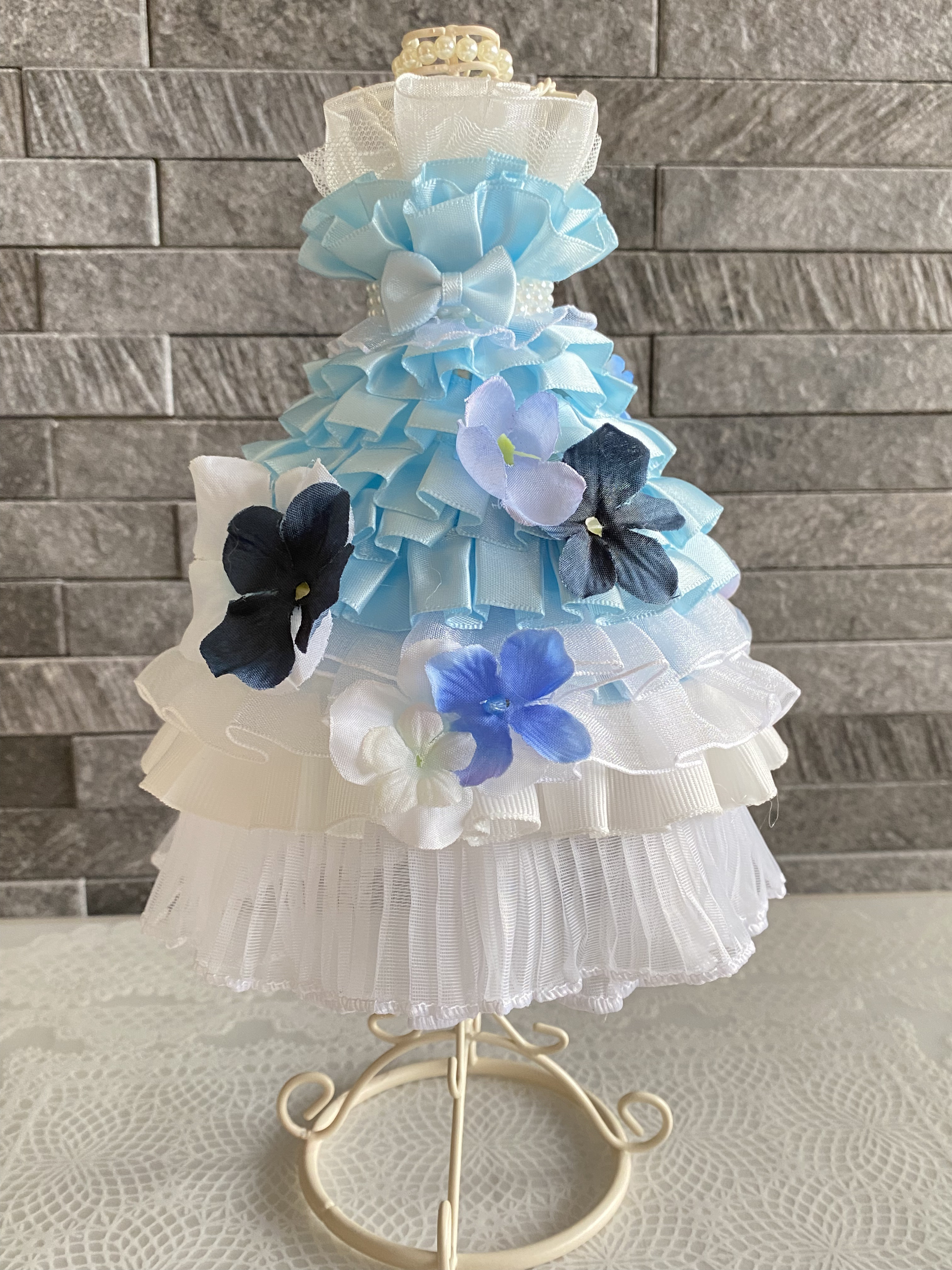 華やかフラワートルソー〈水色〉結婚式ドレス色当てお色直し　ウェルカムスペースやウェディング受付に　春ギフトにも