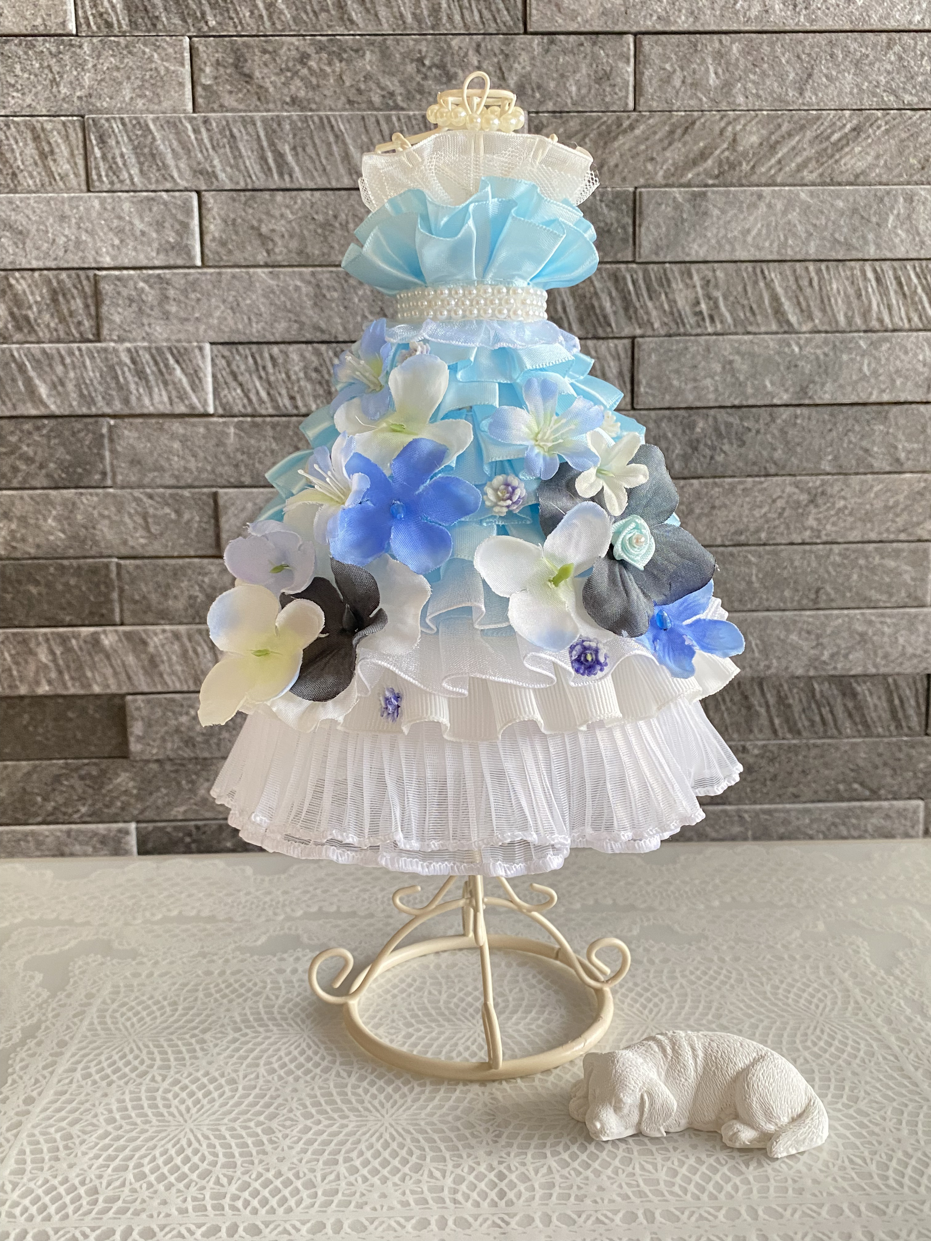 華やかフラワートルソー〈水色〉結婚式ドレス色当てお色直し　ウェルカムスペースやウェディング受付に　春ギフトにも