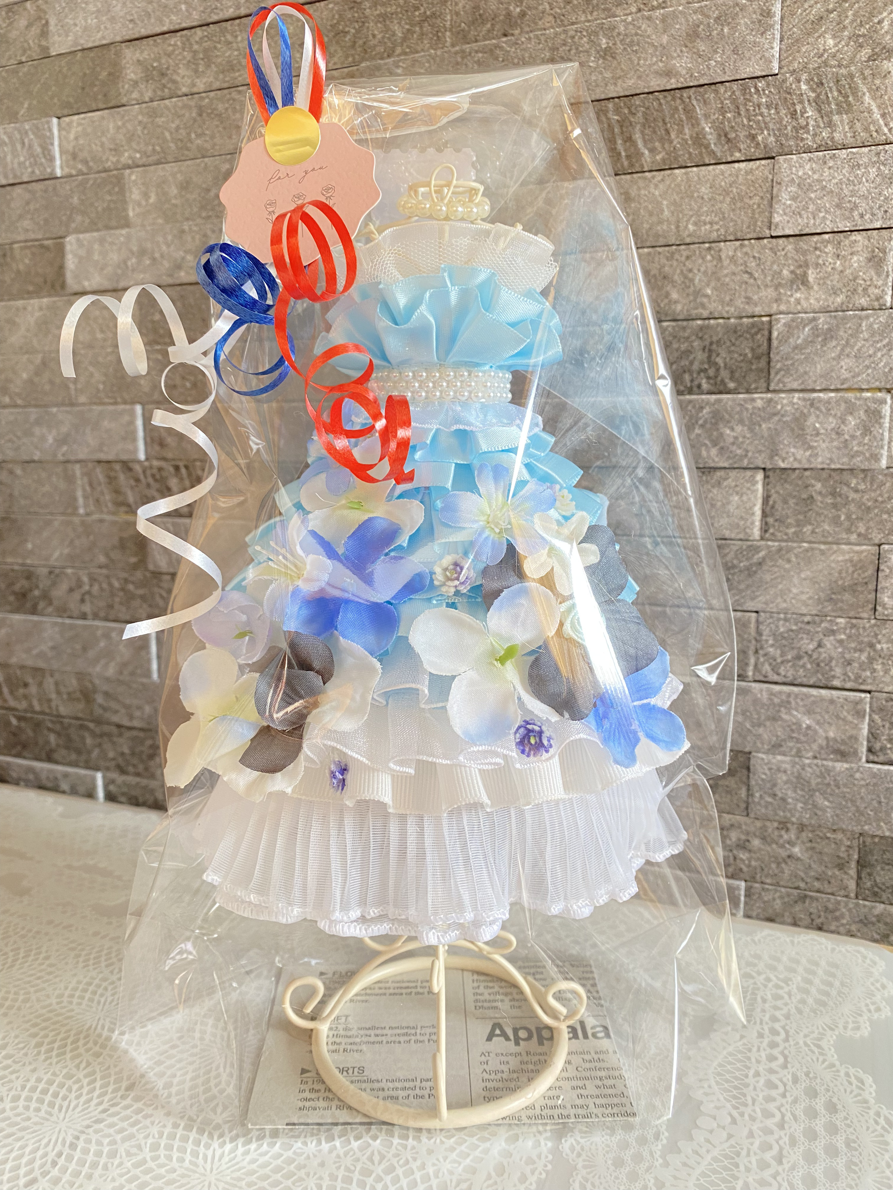 華やかフラワートルソー〈水色〉結婚式ドレス色当てお色直し　ウェルカムスペースやウェディング受付に　春ギフトにも