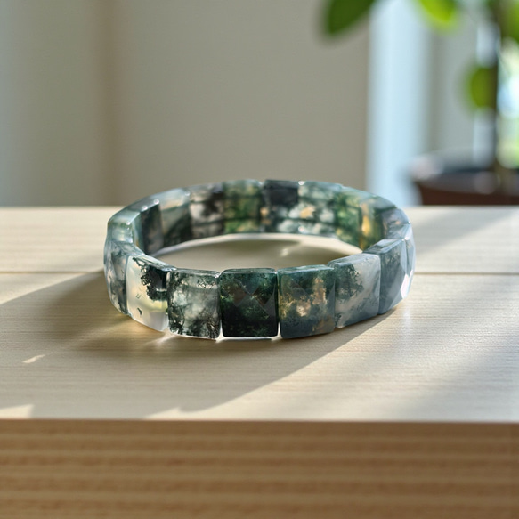 美品【瑪瑙/アゲート】バングル　青緑 グリーンモスアゲート バングル バングル・リストバンド Himal