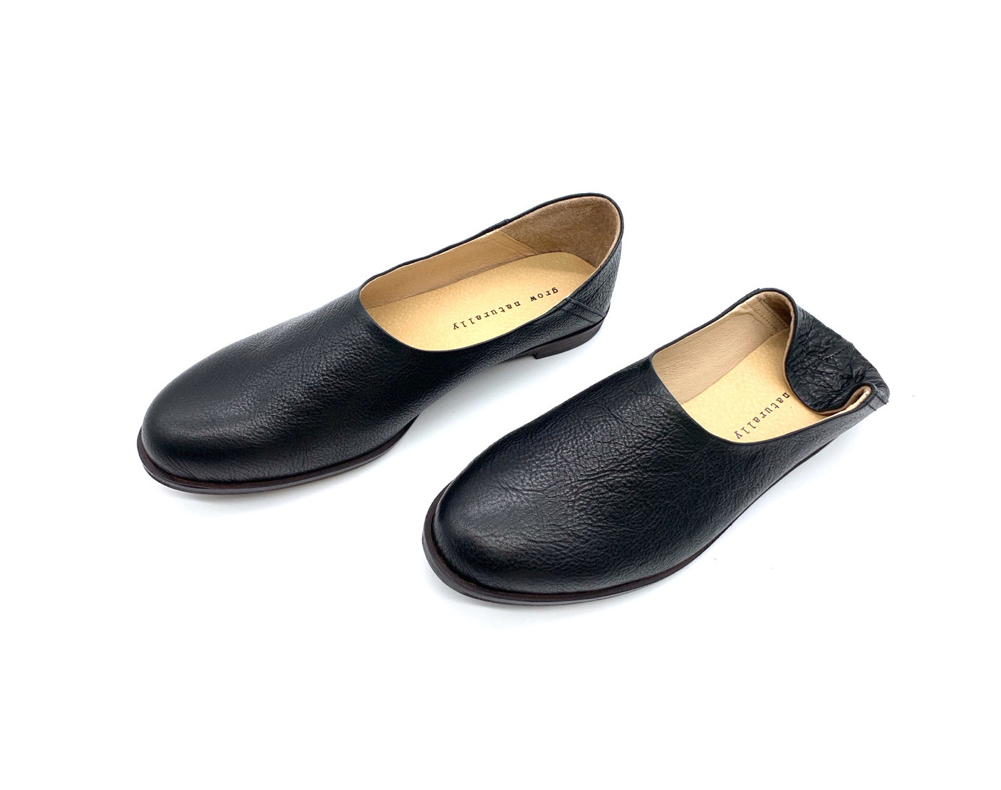 レディース　春パンプス　革靴　栃木レザーを使った　バブーシュ　grownaturally　GN-1500w　ブラック