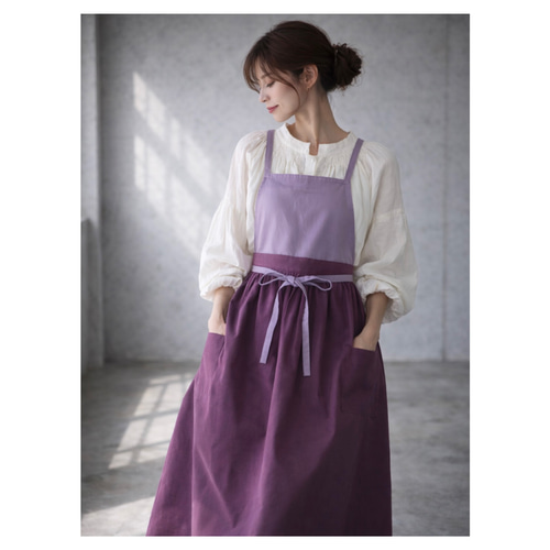 リネンエプロン】周りと差のつくそのままお出かけバイカラーコットン