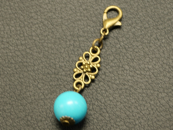 8mm練ターコイズ×フラワーの華やかなチャーム 182 マスク