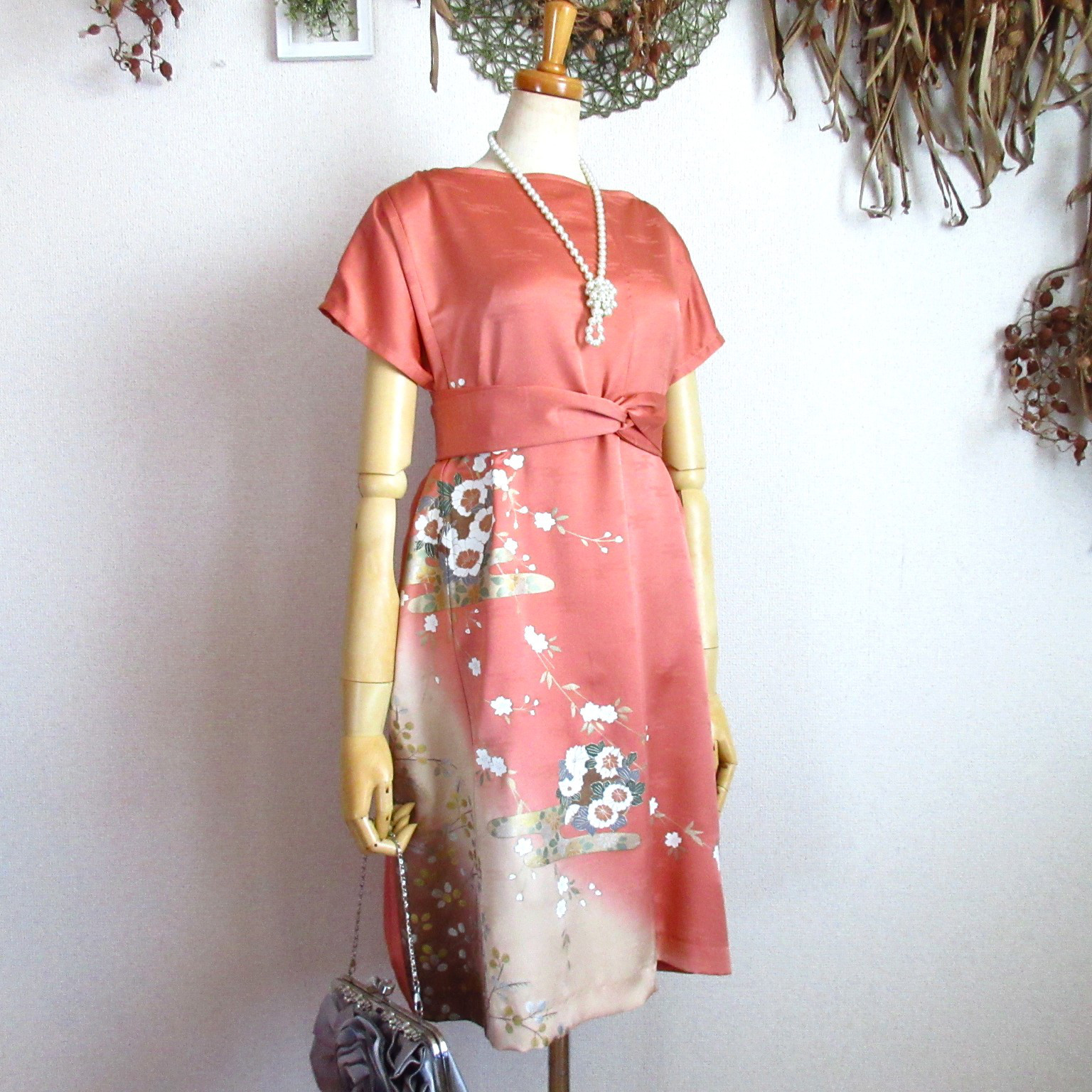 着物スクエアドレス＊野草＊細見え縦長シルエット&オールシーズン着回しOK