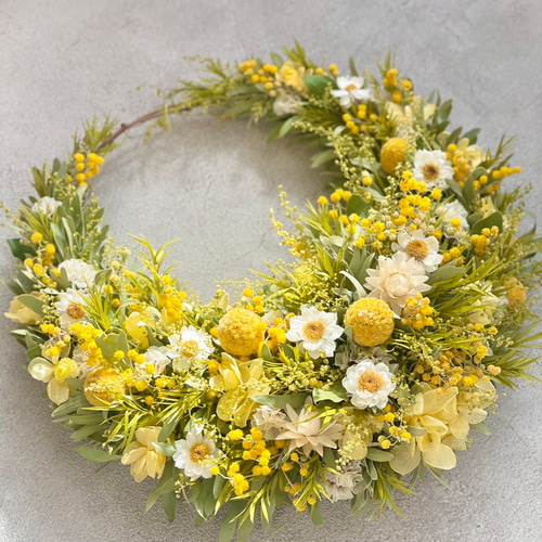 ◇ミモザリース◇ナチュラル◇ミモザ 予約販売】 ミモザ ＊ ナチュラル三日月リース M /mimosa / ミモザの日