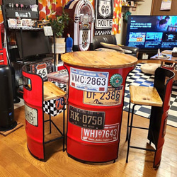 ドラム缶リメイク テーブルinチェア セット 机・デスク SEA FLOWER