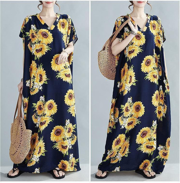 大きいサイズ レディース 春 夏 花柄 ロング ワンピース 新品 半袖