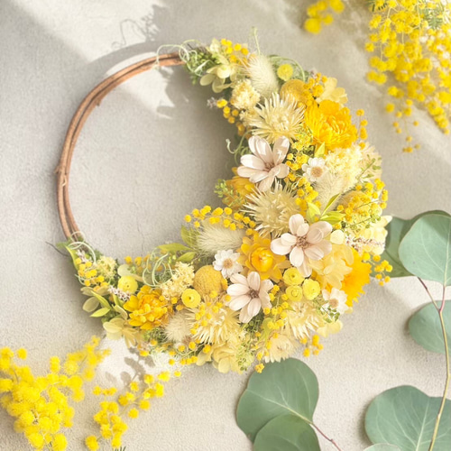 ミモザ ＊ 三日月リース M /mimosa / ミモザの日 / 春リース / ミモザ