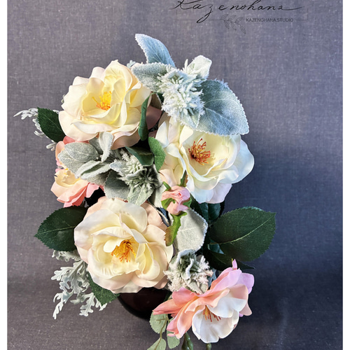 ローズのアーティシャルフラワーブーケ　ブートニア付き アーティシャルフラワーブーケ、ブートニア＊(ワインレッド) ブーケ