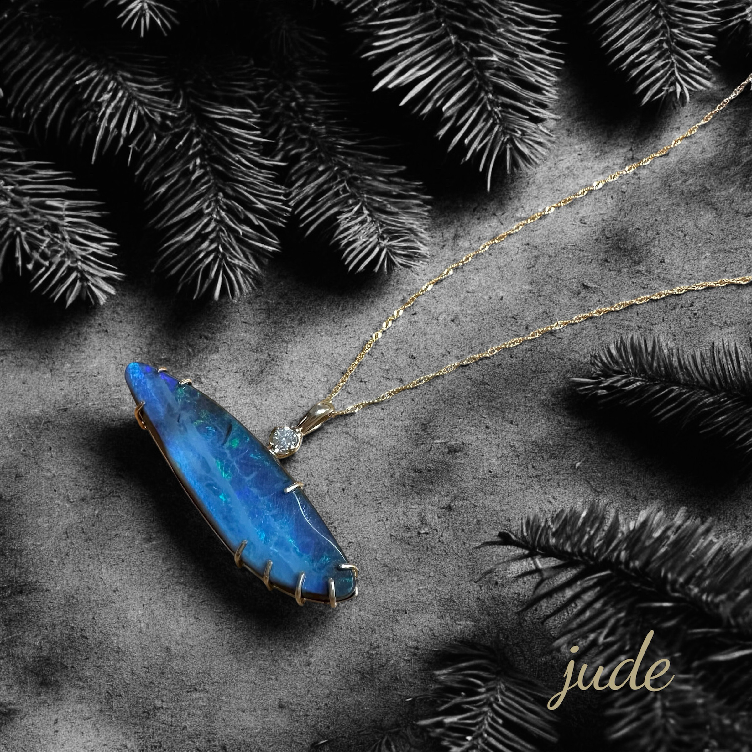 K10 ボルダーオパールとダイヤモンドのネックレス　ダイヤモンド　ボルダーオパール