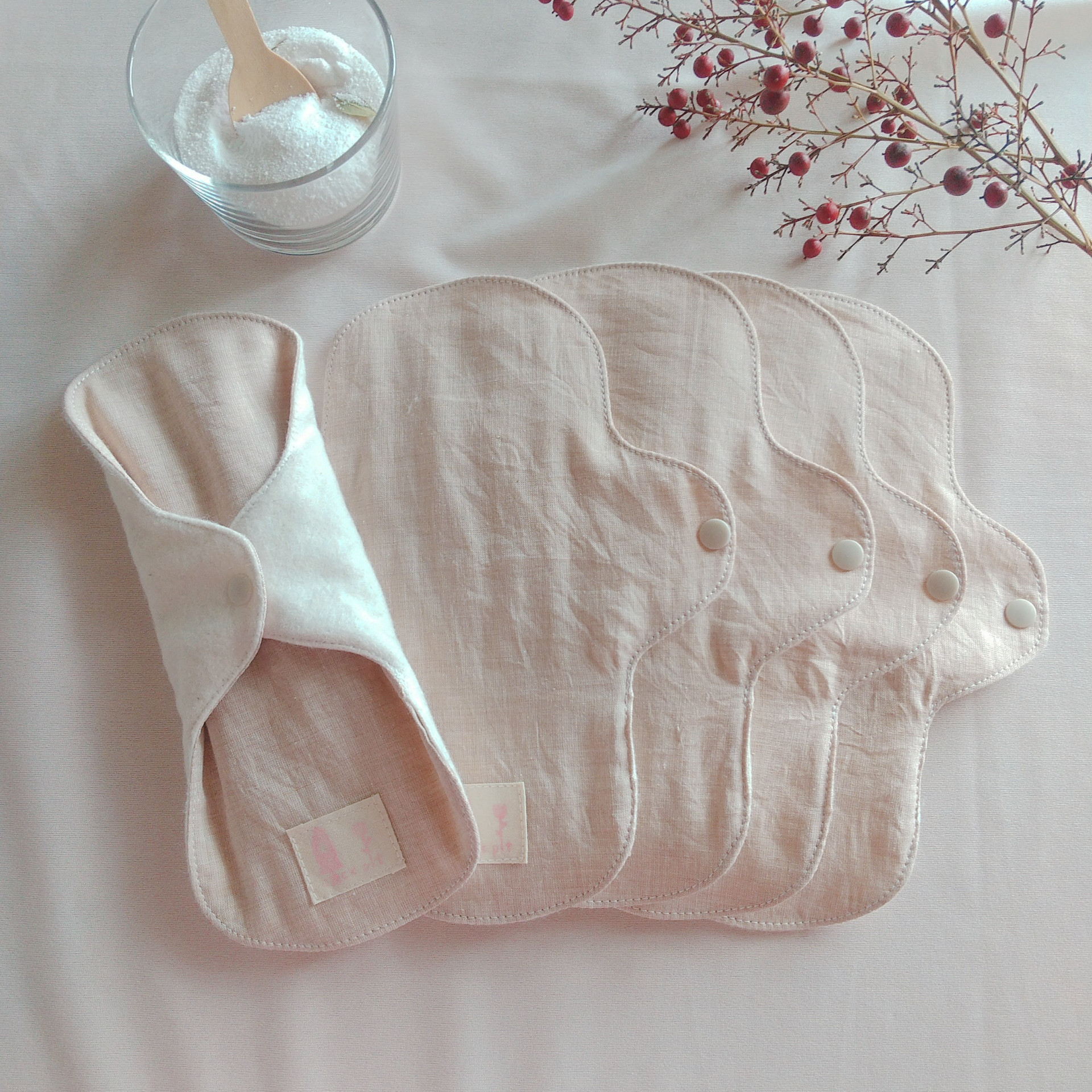 【布ナプキン】無添加コットンフランネルとコットンリネン 23cm6層 5枚セット