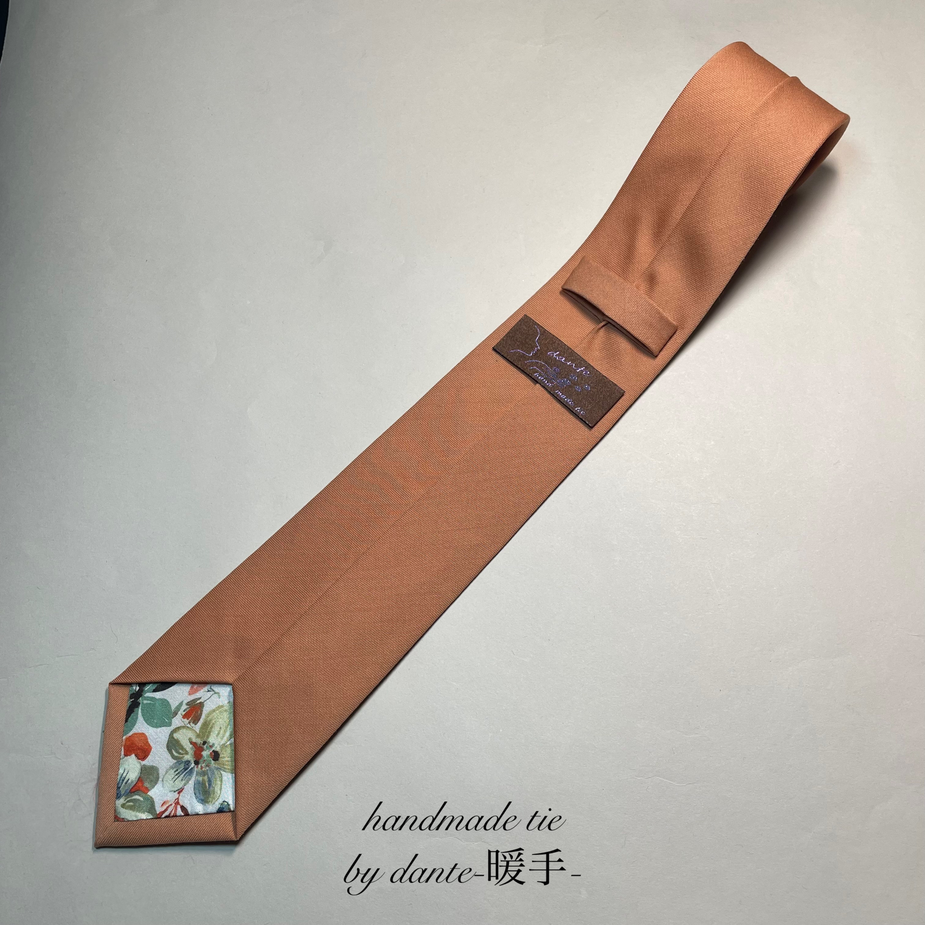 【受注製作】オレンジ　花柄　フラワー　イタリア　ネクタイ　プレゼント　ギフト　　【別途】名入れ　イニシャル