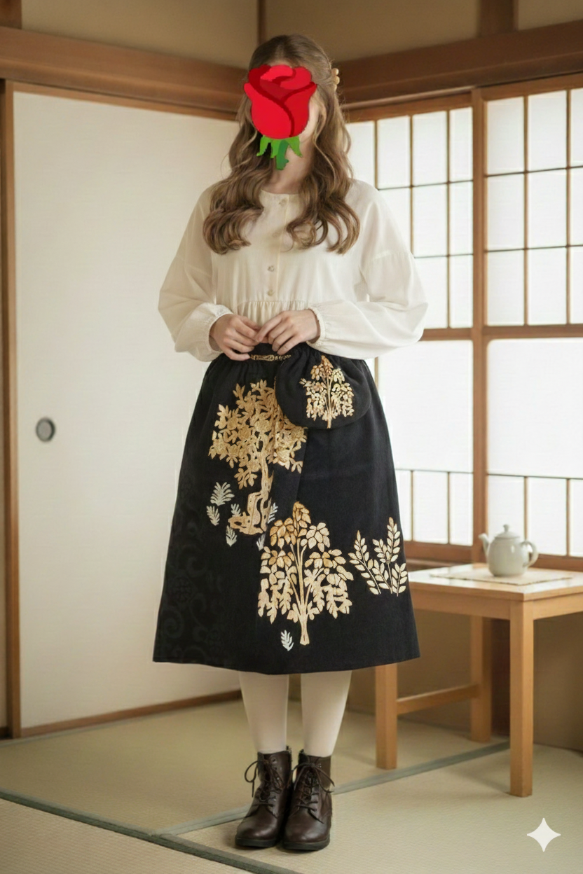 黒留袖ロングスカート…ハンドメイド…着物リメイク