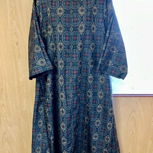 大島紬 着物リメイクワンピース ゆったり Lサイズ ワンピース S＋