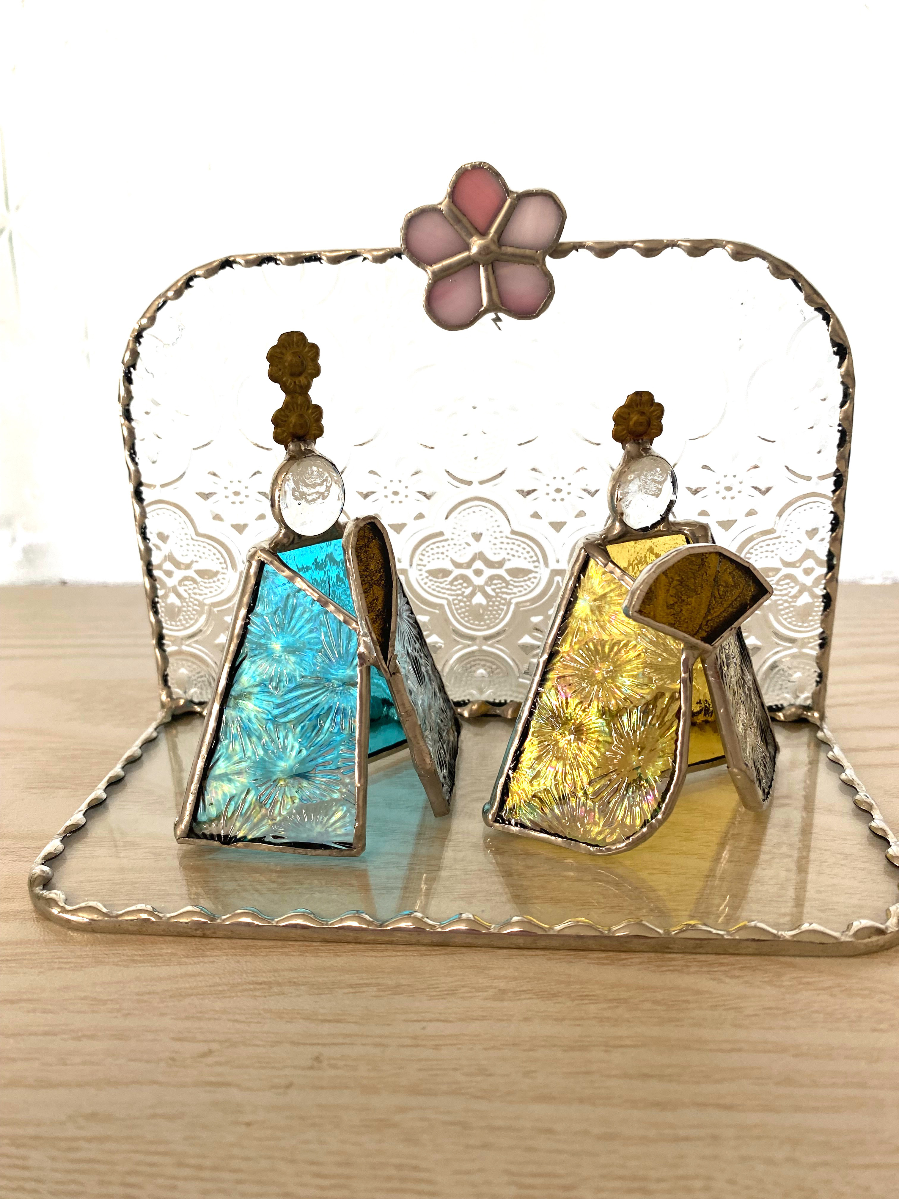 ④ガラスの雛人形♢ステンドグラス(スカイブルー・イエロー)