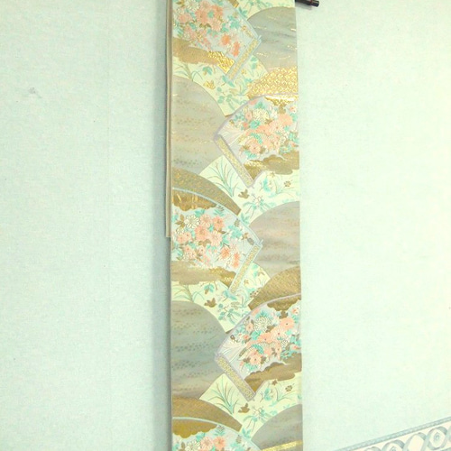 16)2410】180cm/純金箔扇小花文様/タペストリー・テーブルランナー