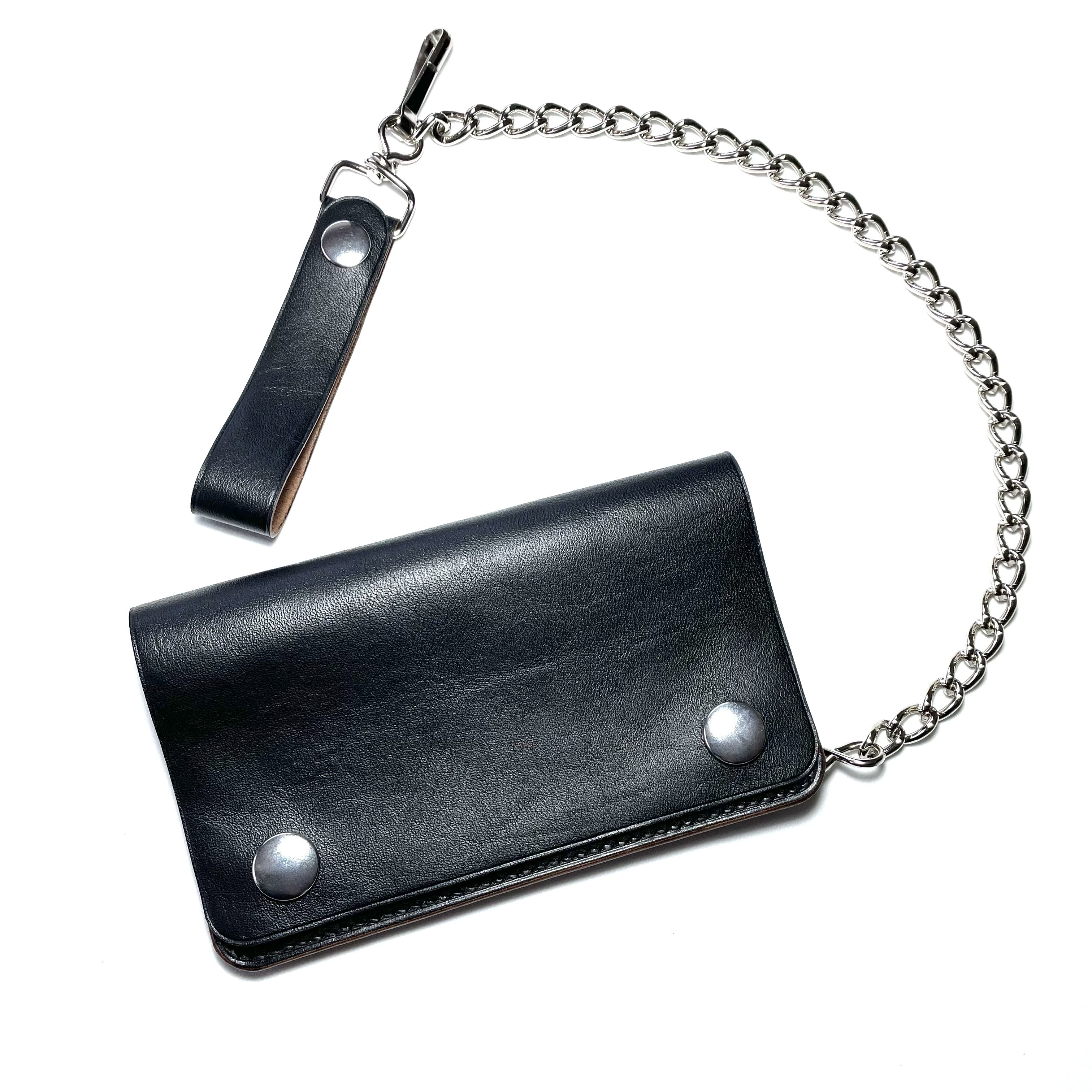 ミドルトラッカーウォレット　ホースハイドレザー　デッドストックタロンジッパー　前面ポケット ロウ付けチェーンセット