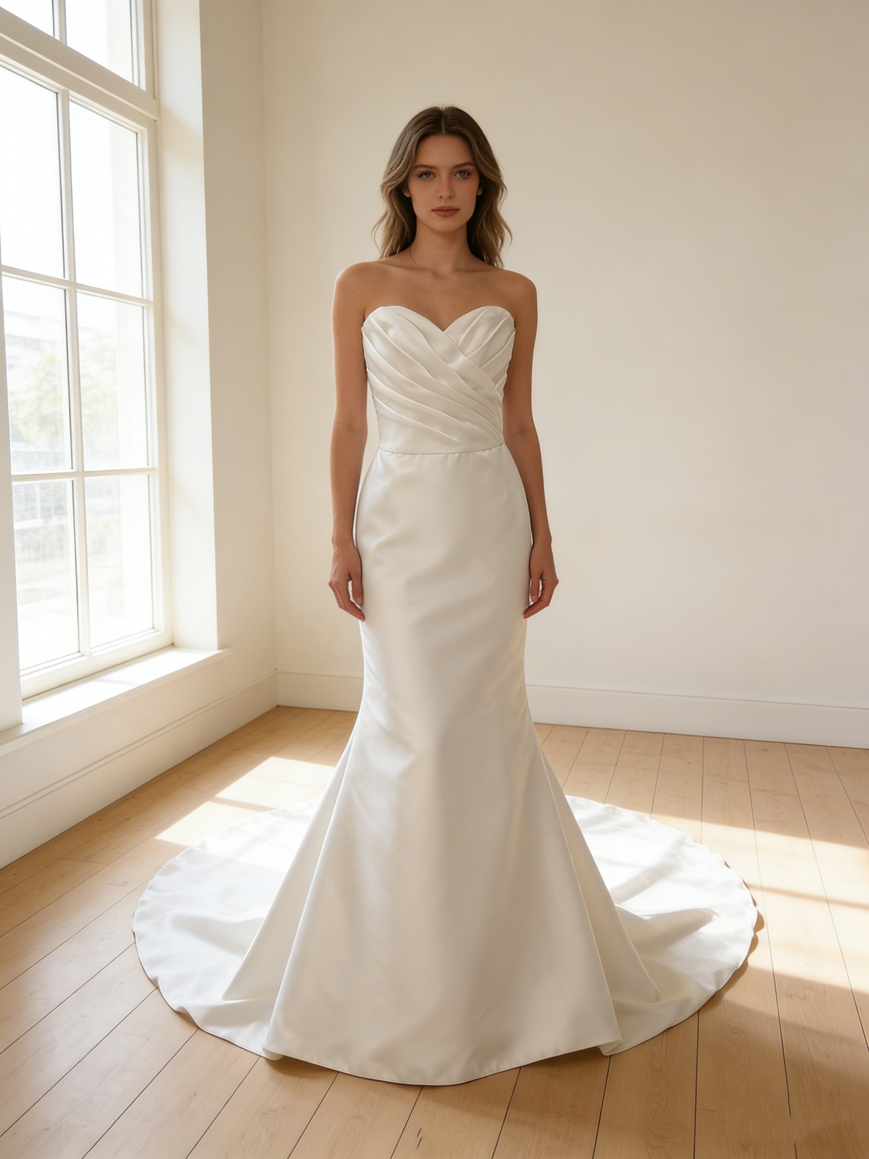 送料無料！ウェディングドレス ビスチェドレス マーメイドライン ハンドドレープ 優雅なシルエット 結婚式