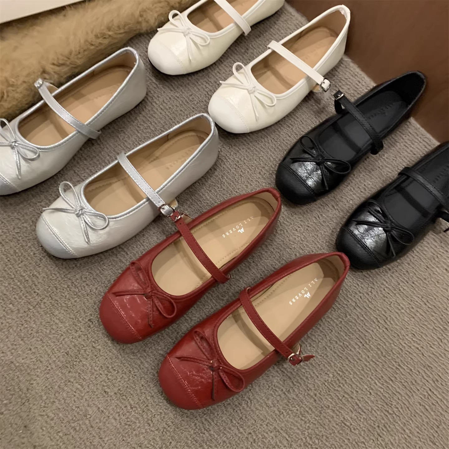 新作 浅口メアリージェン シューズ バレエスタイル リボン付き ワンストラップ フラット22.5-25cm#1333