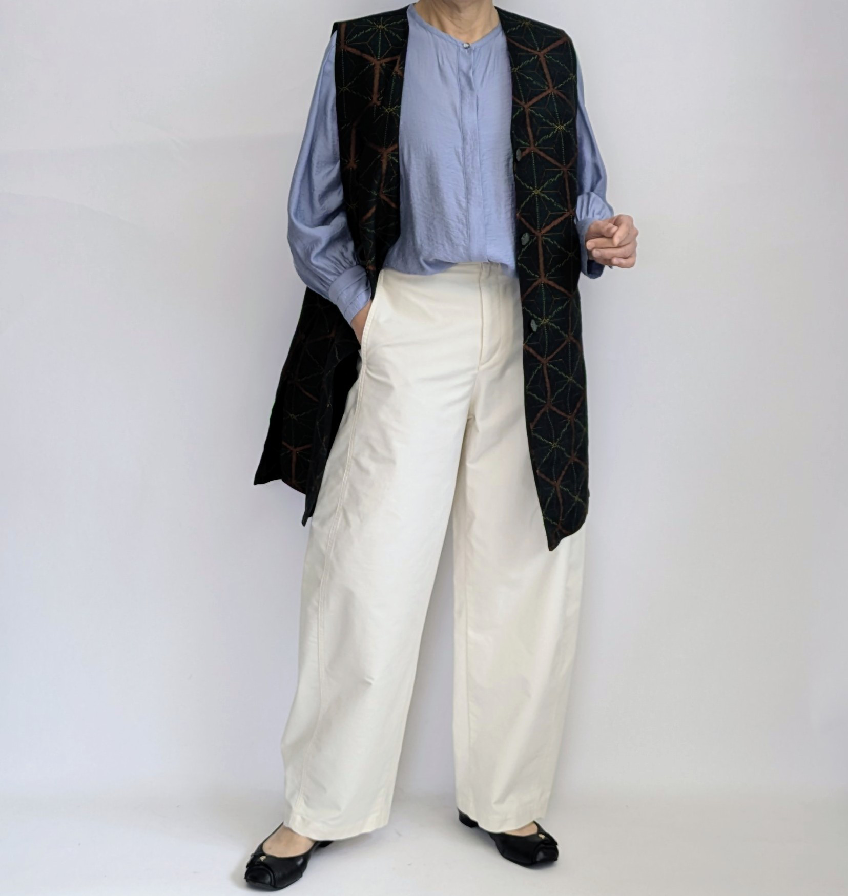 着物リメイク ジレ ロングベスト 一枚見返し 麻の葉文様