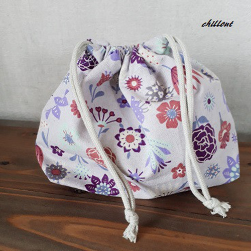 sale】【北欧リネン】入園バッグ5点セット：花柄：パープル【0446