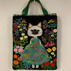 お出かけねこさん 羊毛フェルト生地のバッグ トートバッグ はなひなこ