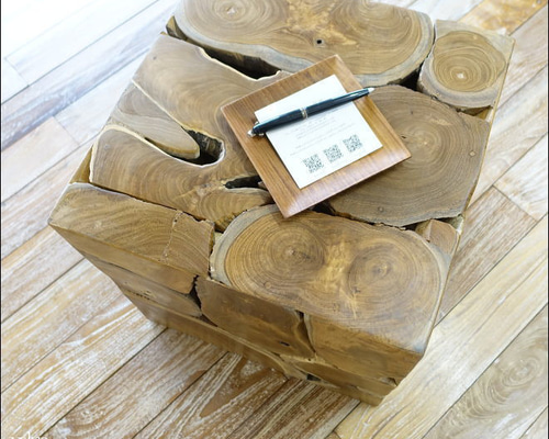 無垢 チークブロックスツールN/A08 椅子 イス ベンチ 花台 チェア