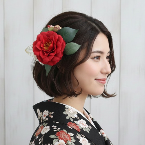 卒業式＊ショートヘアからロングまでOK＊簡単着脱＊赤椿と水引の