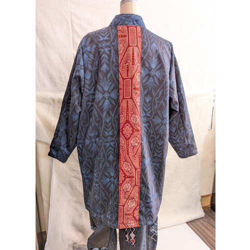 絣や古布色々と結城紬のリバーシブルコート 古布リメイク コート 着物