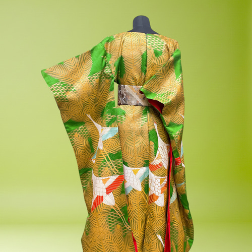 美しさ舞う 金彩振袖 Vネックワンピース 鶴 マキシ丈 ワンピース 正絹