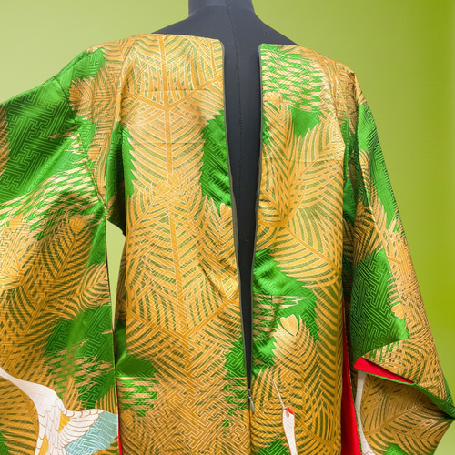 美しさ舞う 金彩振袖 Vネックワンピース 鶴 マキシ丈 ワンピース 正絹