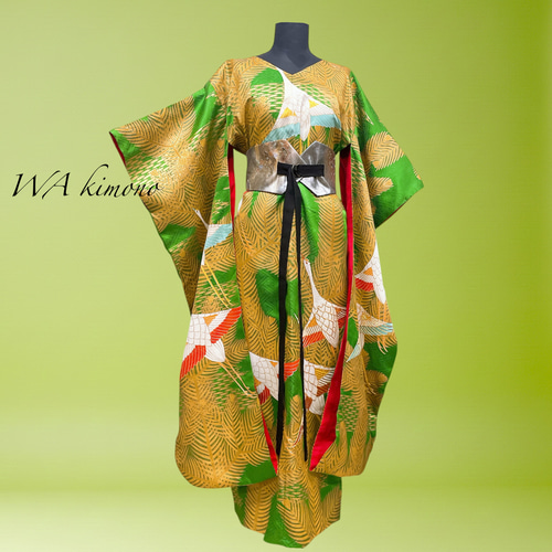 美しさ舞う 金彩振袖 Vネックワンピース 鶴 マキシ丈 ワンピース 正絹