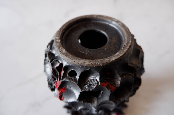 3.5号流紋黒紅鬼鉢台389　塊根植物　多肉植物　アガベ　盆栽　植木鉢　作家鉢　鉢台　沖縄 6枚目の画像