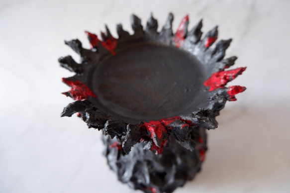 3.5号流紋黒紅鬼鉢台389　塊根植物　多肉植物　アガベ　盆栽　植木鉢　作家鉢　鉢台　沖縄 4枚目の画像