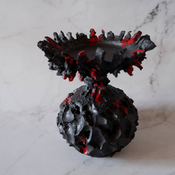 3.5号流紋黒紅鬼鉢台389　塊根植物　多肉植物　アガベ　盆栽　植木鉢　作家鉢　鉢台　沖縄 1枚目の画像