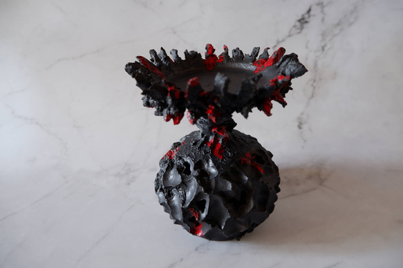 3.5号流紋黒紅鬼鉢台389　塊根植物　多肉植物　アガベ　盆栽　植木鉢　作家鉢　鉢台　沖縄 1枚目の画像