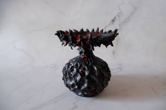 3.5号流紋黒紅鬼鉢台390　塊根植物　多肉植物　アガベ　盆栽　植木鉢　作家鉢　鉢台　沖縄 3枚目の画像