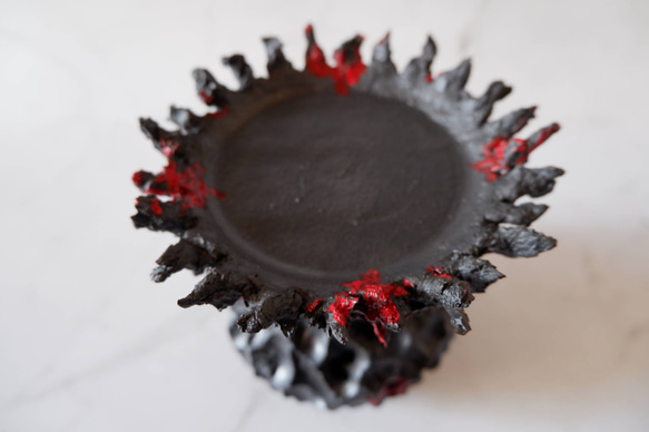 3.5号流紋黒紅鬼鉢台390　塊根植物　多肉植物　アガベ　盆栽　植木鉢　作家鉢　鉢台　沖縄 4枚目の画像