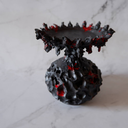 3.5号流紋黒紅鬼鉢台390　塊根植物　多肉植物　アガベ　盆栽　植木鉢　作家鉢　鉢台　沖縄 1枚目の画像