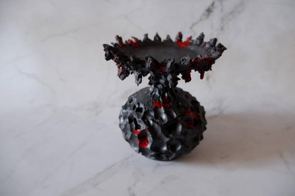 3.5号流紋黒紅鬼鉢台390　塊根植物　多肉植物　アガベ　盆栽　植木鉢　作家鉢　鉢台　沖縄 1枚目の画像