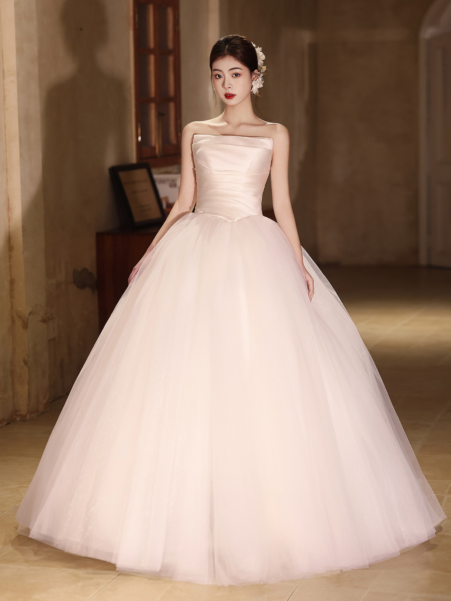 綺麗 白 オフショルダー ふわふわ ウェディングドレス プリンセス 結婚式 花嫁 パーティー 前撮り 披露宴 A7295