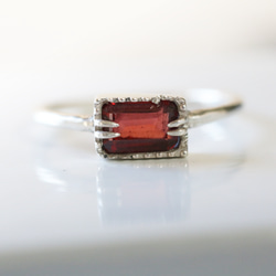 （925銀）寶石級矩形石榴石銀戒指（6*4毫米） 第8張的照片