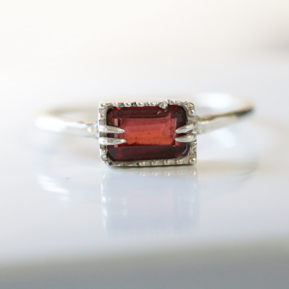 （925銀）寶石級矩形石榴石銀戒指（6*4毫米） 第8張的照片