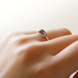（925銀）寶石級矩形石榴石銀戒指（6*4毫米） 第3張的照片