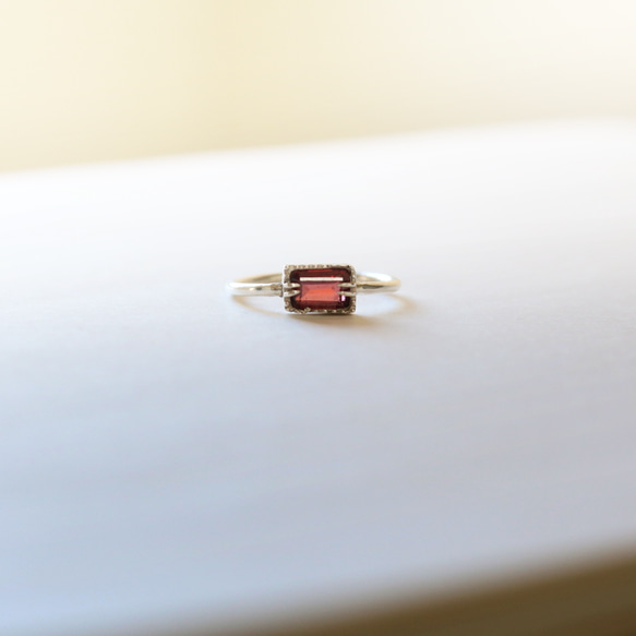 （925銀）寶石級矩形石榴石銀戒指（6*4毫米） 第5張的照片
