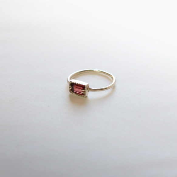 （925銀）寶石級矩形石榴石銀戒指（6*4毫米） 第6張的照片