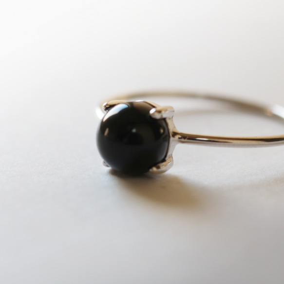 （925銀）黑瑪瑙銀戒指（6毫米） 第2張的照片