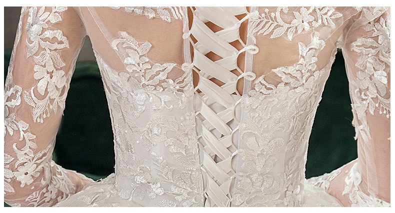 トレーン 白 ウェディングドレス ロング レース刺繡 長袖 豪華 韓国風 花嫁 前撮り 披露宴 AK097-1